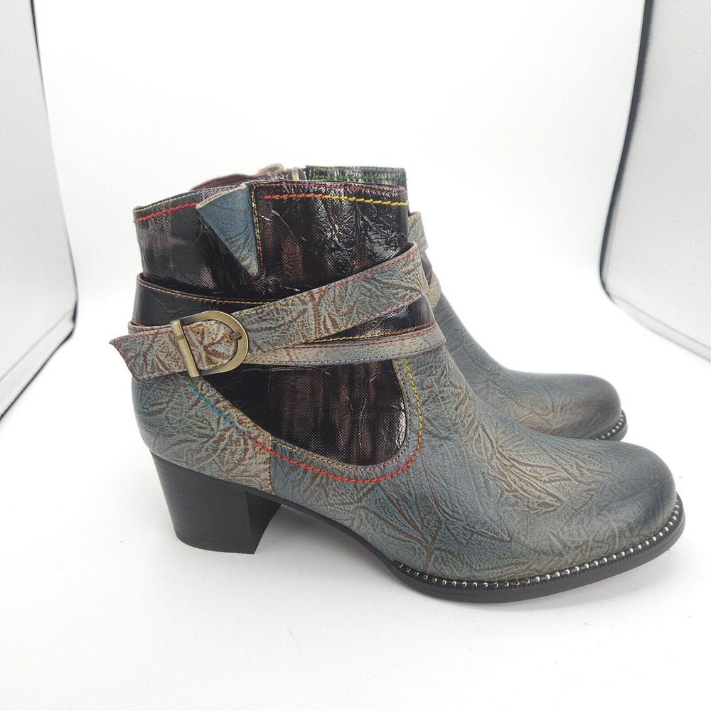 L'Artiste By Spring Step Zhamsha-Shine Women's Leather Boots Blue Size 9 (40)